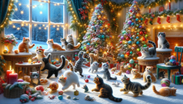 DALL·E-2023-11-21-04.21.36-A-whimsical-Christmas-scene-featuring-playful-cats-of-various-breed...png